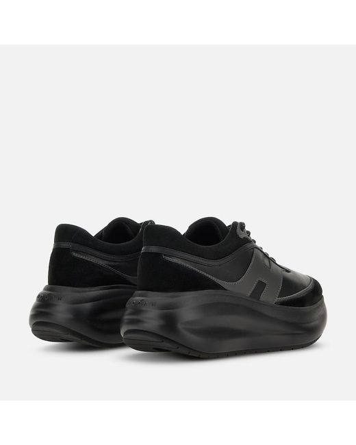Hogan Black Contemporary Leather Sneakers With Sculpted Sole