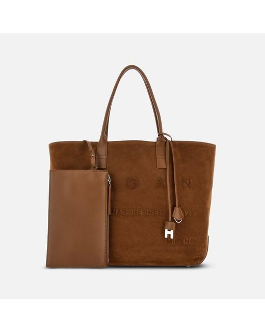 Hogan Brown Script Shopping Bag Medium
