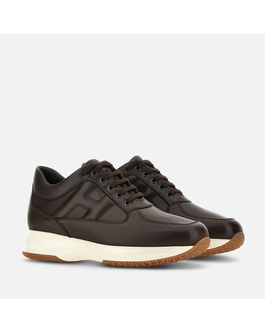 Hogan Brown Sophisticated Calfskin Interactive Shoes for men