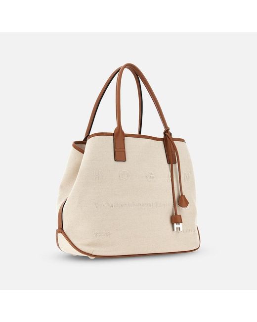 Sac Shopping Script Medium Hogan en coloris Natural