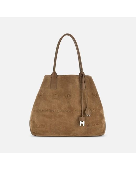 Hogan Brown Script Shopping Bag Medium