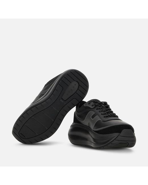 Hogan Black Contemporary Leather Sneakers With Sculpted Sole