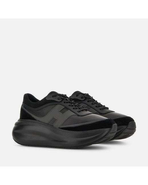 Hogan Black Contemporary Leather Sneakers With Sculpted Sole