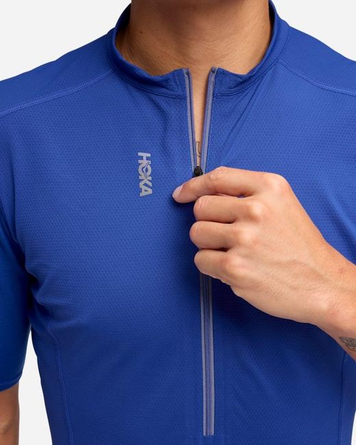 Hoka One One Blue Skybreeze Short Sleeve Zip Top for men
