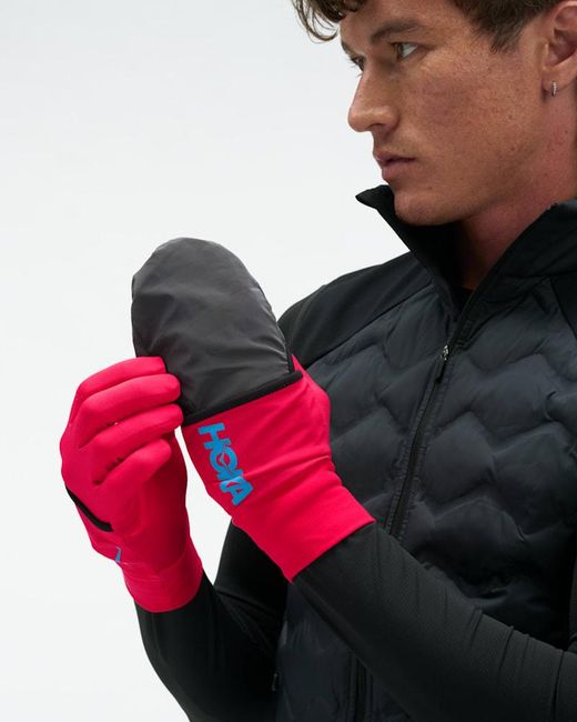 Hoka One One Red Coldsnap Fleece Gloves