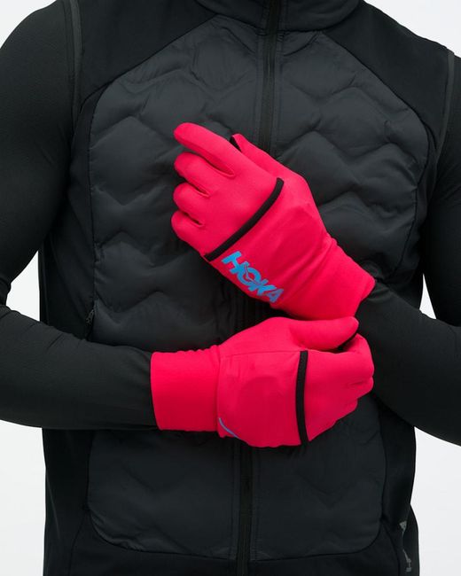 Hoka One One Red Coldsnap Fleece Gloves