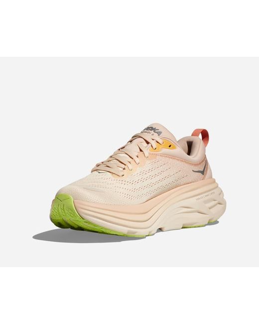 Hoka One One Pink Bondi 8 Schuhe für Damen in Cream/Vanilla Größe 42 2/3 Weit | Straße