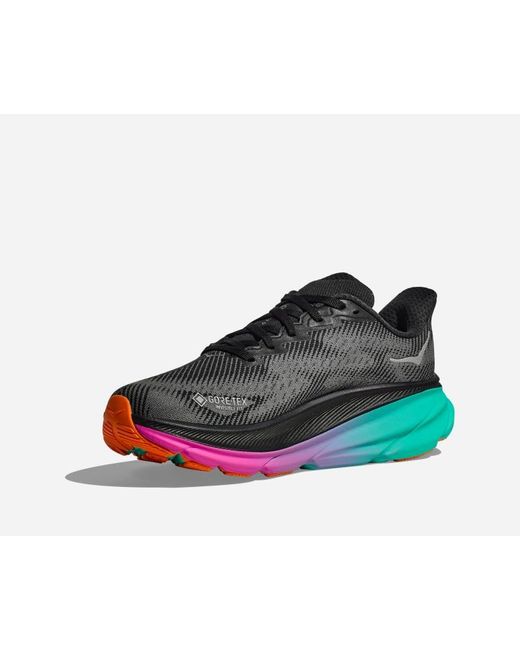 Hoka One One Blue Clifton 9 GORE-TEX Schuhe für Herren in Black/Electric Aqua Größe 43 1/3 | Straße