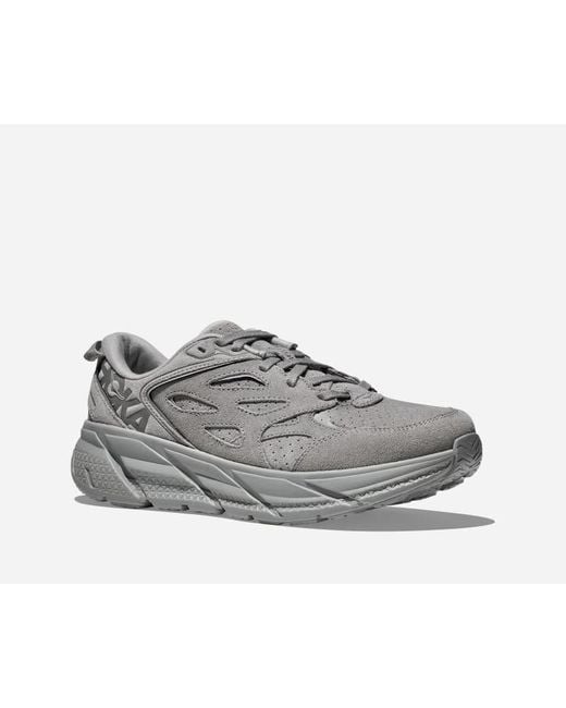 Hoka One One Gray Clifton L Suede Walking Shoes
