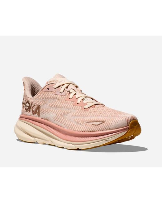 Hoka One One Pink Clifton 9 Schuhe für Damen in Sandstone/Cream Größe 36 2/3 | Straße