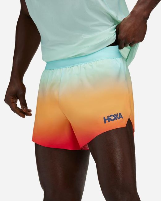 Hoka One One Race Day Split-Shorts mit Print für Herren in Cloudless Ombre Größe L | Shorts in Blue für Herren