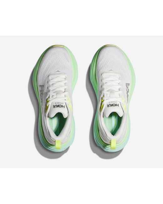 Hoka One One Green Bondi 8 Schuhe für Damen in Blanc De Blanc/Sunlit Ocean Größe 45 1/3 | Straße