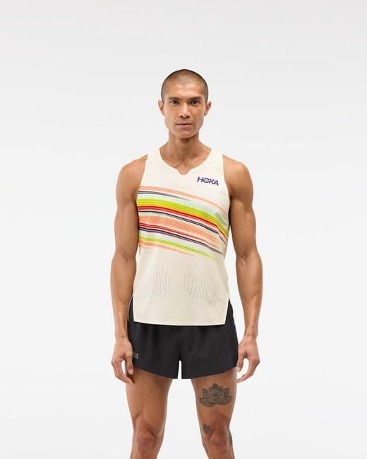 Hoka One One White Race Day Singlet for men