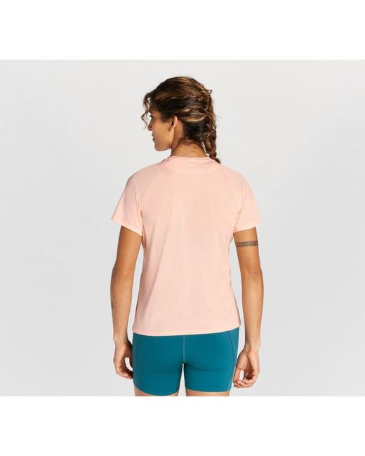 Hoka One One Blue Glide Kurzarmshirt für Damen in Peach Parfait Größe L | Kurzarmshirts