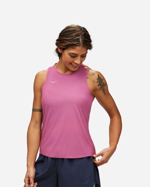 Hoka One One Pink Airolite Lauf-Tanktop für Damen in Beet Root Größe XL | Kurzarmshirts