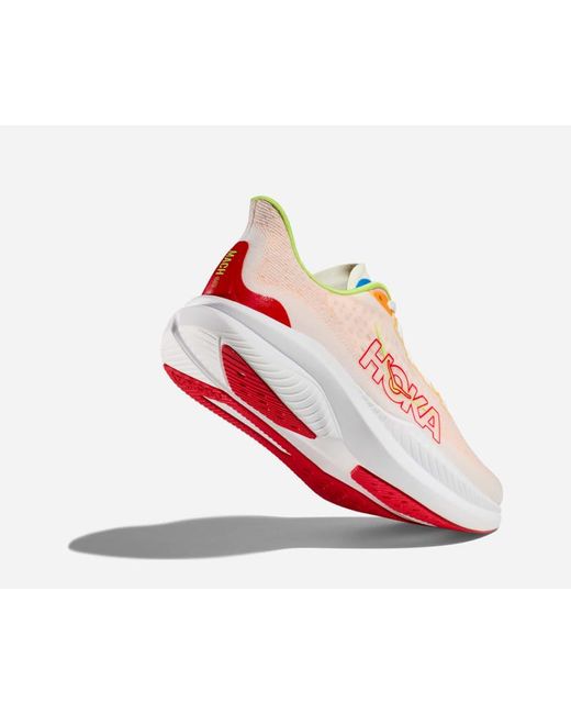 Hoka One One Mach 6 Schuhe für Herren in White/Solar Flare Größe 40 2/3 | Straße in Pink für Herren