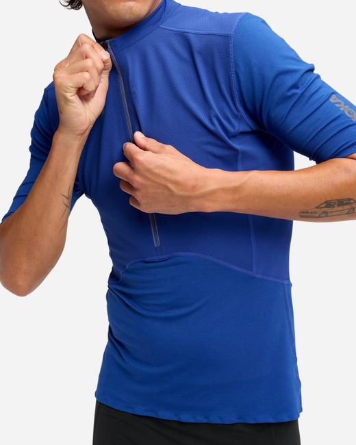 Hoka One One Blue Skybreeze Short Sleeve Zip Top for men