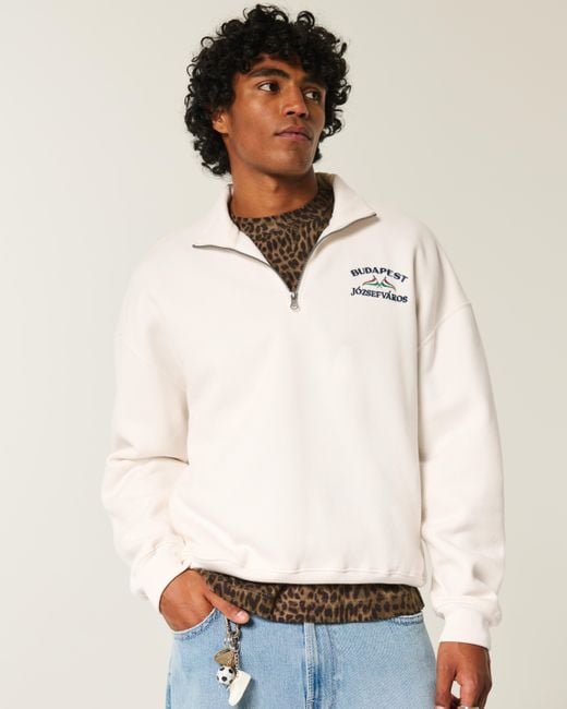 Hollister Natural Boxy Quarter-zip Budapest Graphic Sweatshirt for men