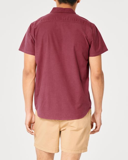 Hollister Red Short-sleeve Logo Icon Oxford Shirt for men