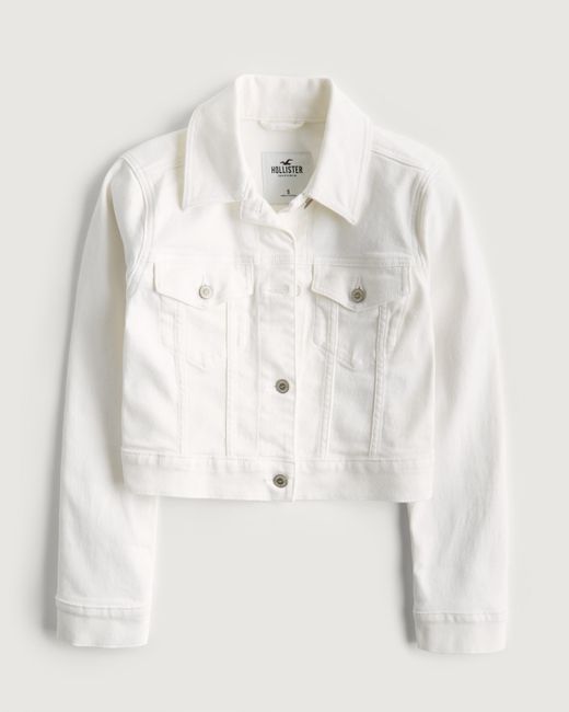 Hollister Weiße, kurz geschnittene Jeansjacke in Natur | Lyst DE