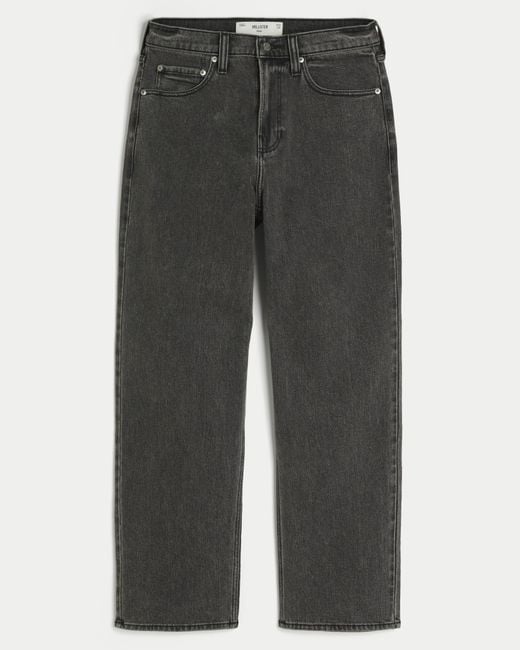 Hollister Gray Washed Black Logo Graphic Baggy Jeans for men