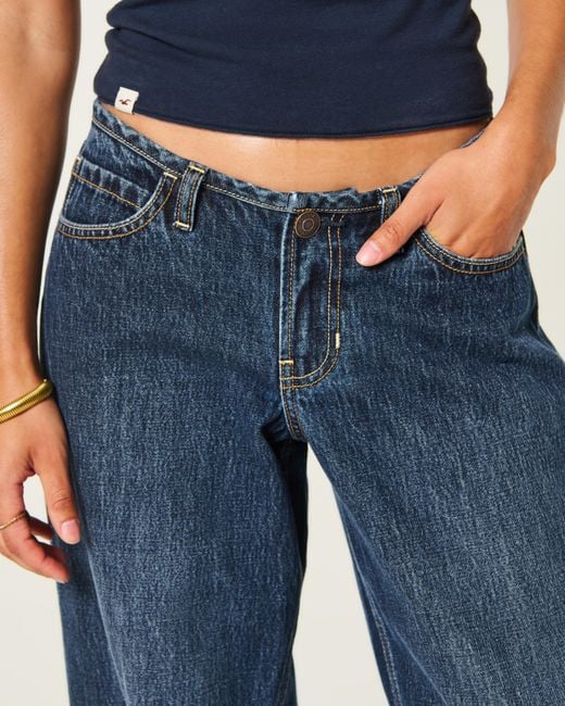 Hollister Blue Ultra Low-rise Mini Waistband Dark Wash Baggy Jeans
