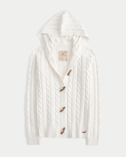 Hollister White Holiday Vault Release Hooded Cable-knit Toggle Cardigan