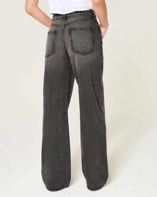 Hollister Gray High-rise Washed Black Baggy Jeans
