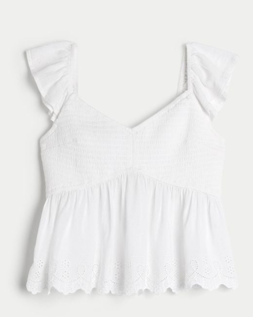 Hollister White Easy Smocked Babydoll Top