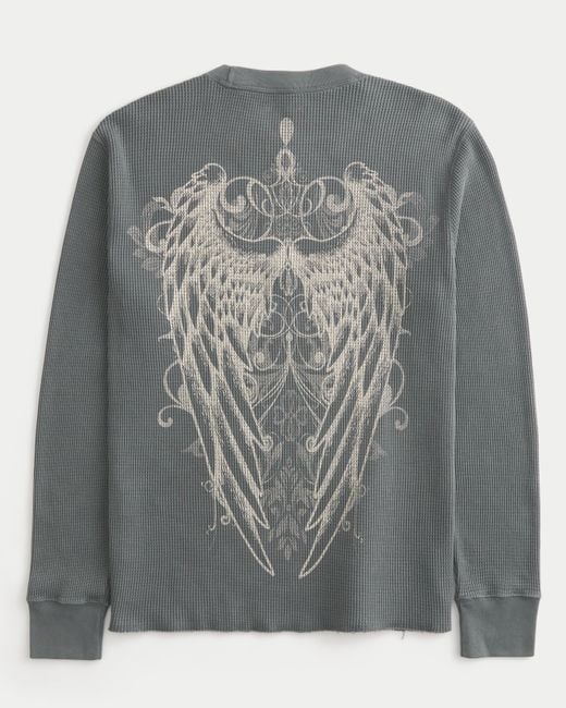 Hollister Gray Rose & Angel Wings Graphic Thermal Shirt for men
