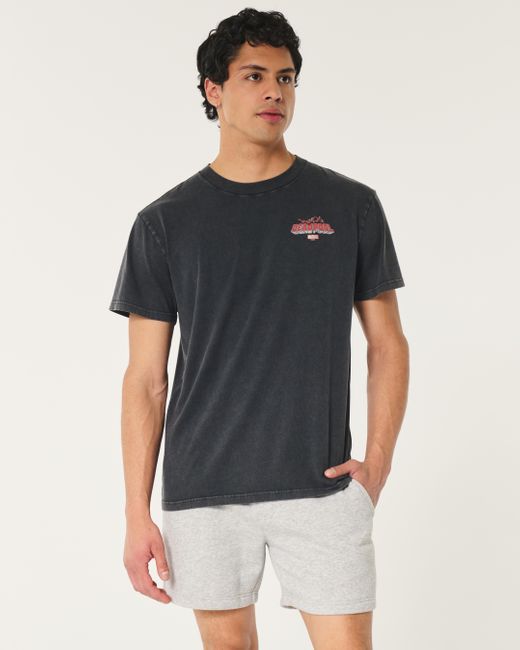 Hollister Black Relaxed Deadpool Graphic Tee for men