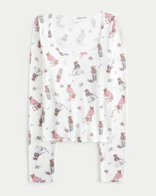 Hollister White Cozy Bear Pattern Pajama Top
