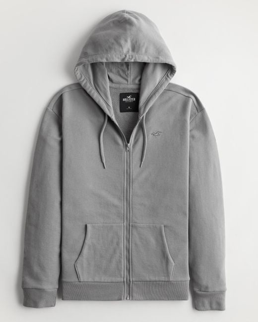 Hollister Gray Relaxed Full-zip Logo Icon Hoodie for men
