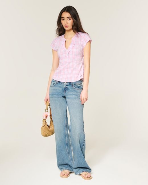 Hollister Pink Short-sleeve Icon Henley Shirt