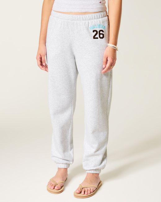 Hollister White Fleece Logo Graphic Joggers
