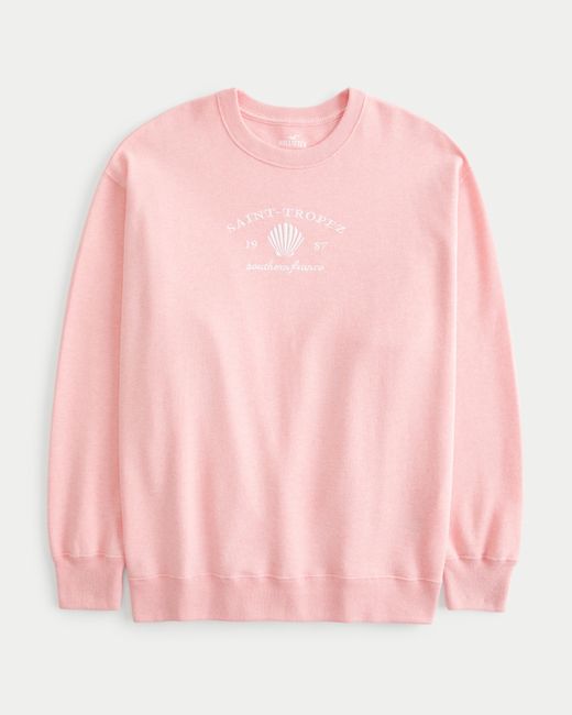 Hollister Pink Oversized-Frottee-Sweatshirt mit Saint Tropez France-Grafik