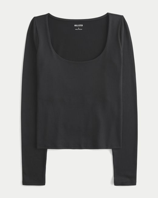Hollister Black Long-sleeve Seamless Fabric Square-neck Baby Tee