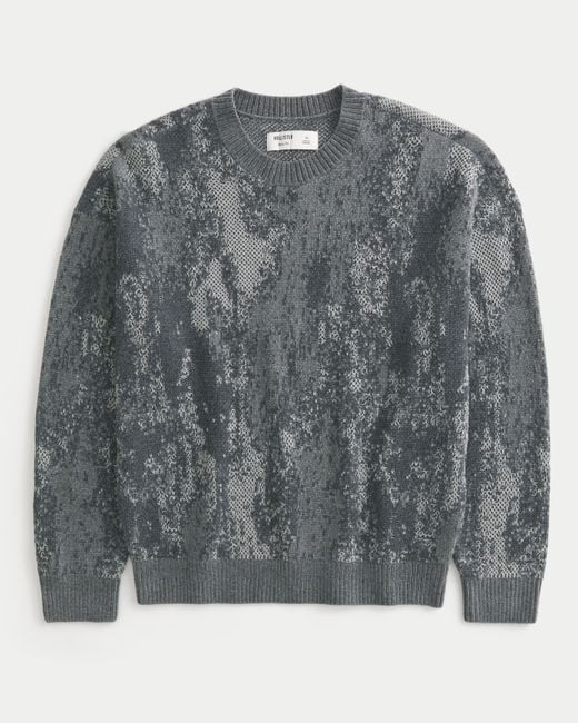 Hollister Gray Boxy Pattern Crew Sweater for men