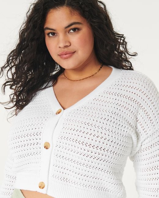 Hollister White Easy Open-stitch Crochet-style Cardigan