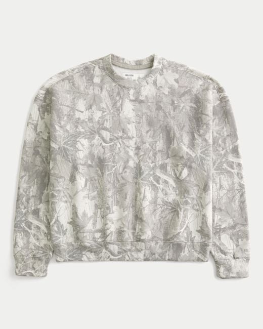 Hollister Gray Boxy Camo Crew Sweatshirt for men