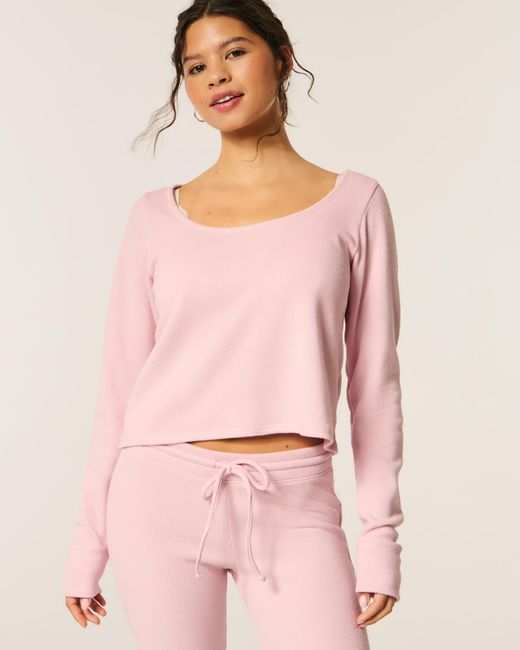 Hollister Pink Gilly Hicks Always Cozy Waffle Long-sleeve Scoop Top
