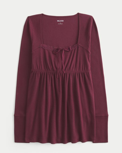 Hollister Purple Easy Lace Trim Long-sleeve Babydoll Top