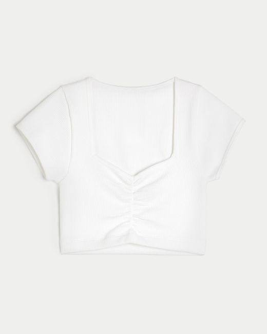 Hollister White Gilly Hicks Ribbed Seamless Fabric Cinched Top