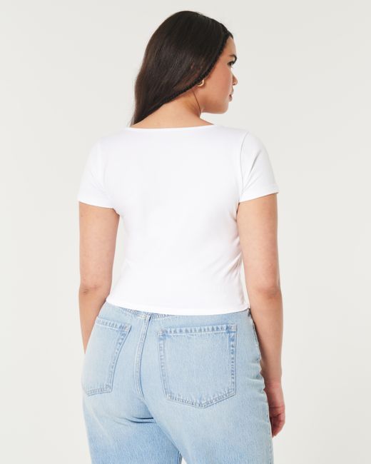 Hollister White T-Shirt aus nahtlosem Soft-Stretch-Stoff mit eckigem Ausschnitt