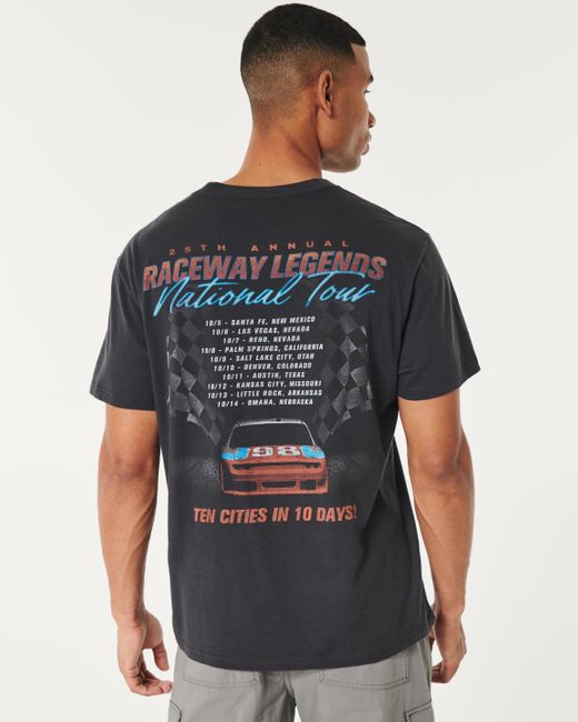Hollister Black Relaxed Raceway Legends Graphic Tee for men