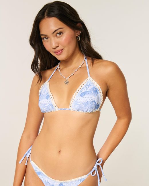 Hollister Blue Stitched Trim Triangle Bikini Top