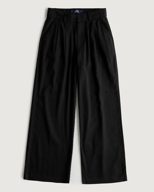 Hollister Black Ultra High-rise Wide-leg Linen Blend Pants