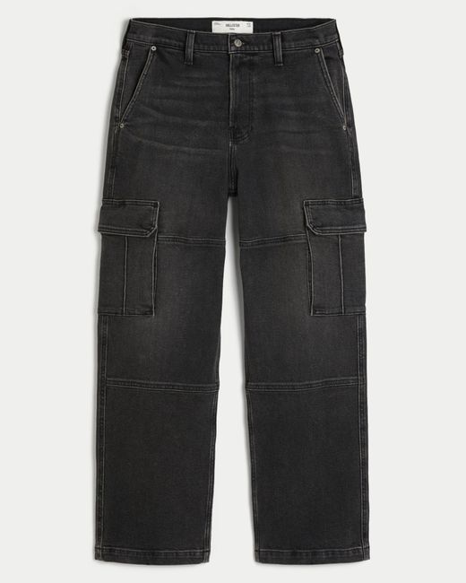 Hollister Gray Washed Black Baggy Cargo Jeans for men