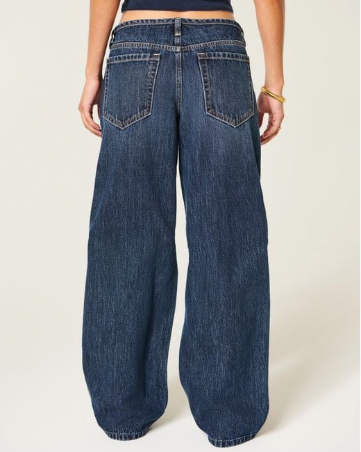 Hollister Blue Ultra Low-rise Mini Waistband Dark Wash Baggy Jeans