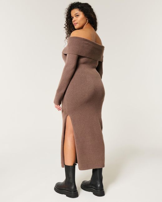 Hollister Brown Off-the-shoulder Midi Sweater Dress